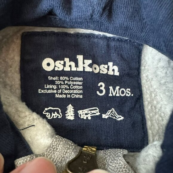 OshKosh BGosh Baby Hoodie Sweatshirt 3 Mos Gray Zip-Up With Pockets & Hood - Picture 3 of 4